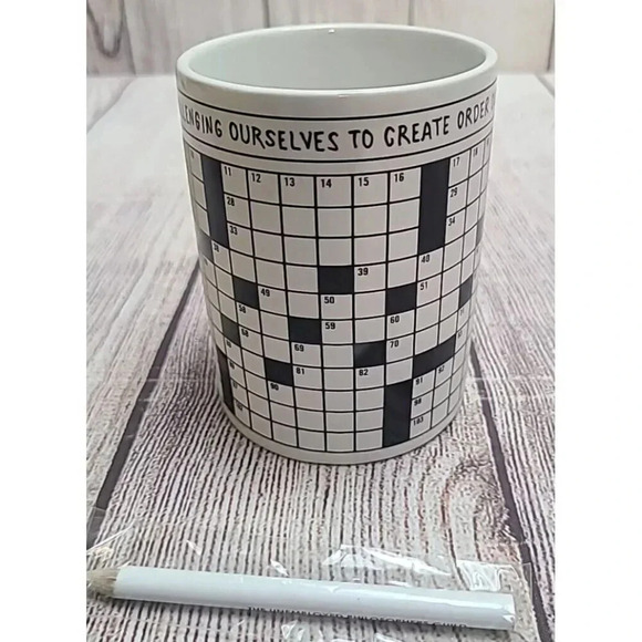 The Unemployed Philosophers Guild Crossword Puzzle Mug With Pencil 2014 New - Picture 7 of 9